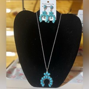 Stylish Turquoise Drop Earrings for Women and Girls - Necklace to match